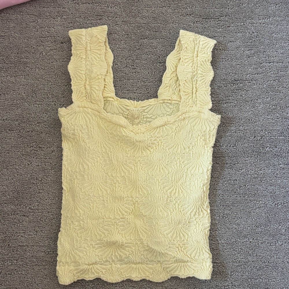 Free People Light Yellow Textured Tank Top